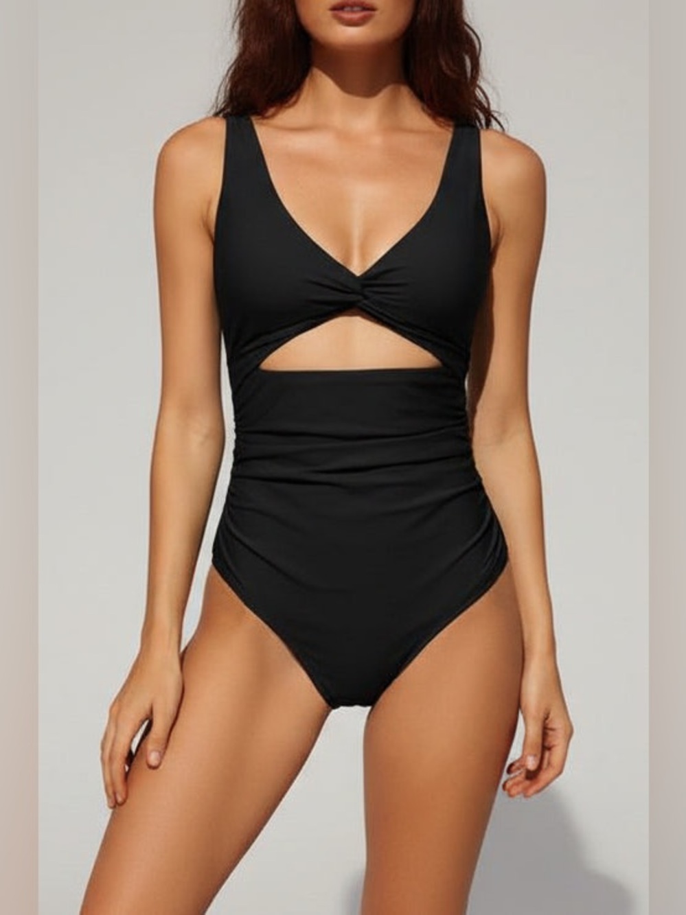 Classic Black V-Neck High Cut Backless Cut Out Tummy Control One Piece Swimsuit